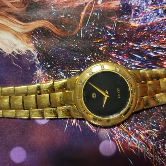 2XHP- VINTAGE WOMEN'S GUCCI BLACK FACE GOLD PLATED,STAINLESS STEEL WATCH/#3300L - Picture 7 of 13